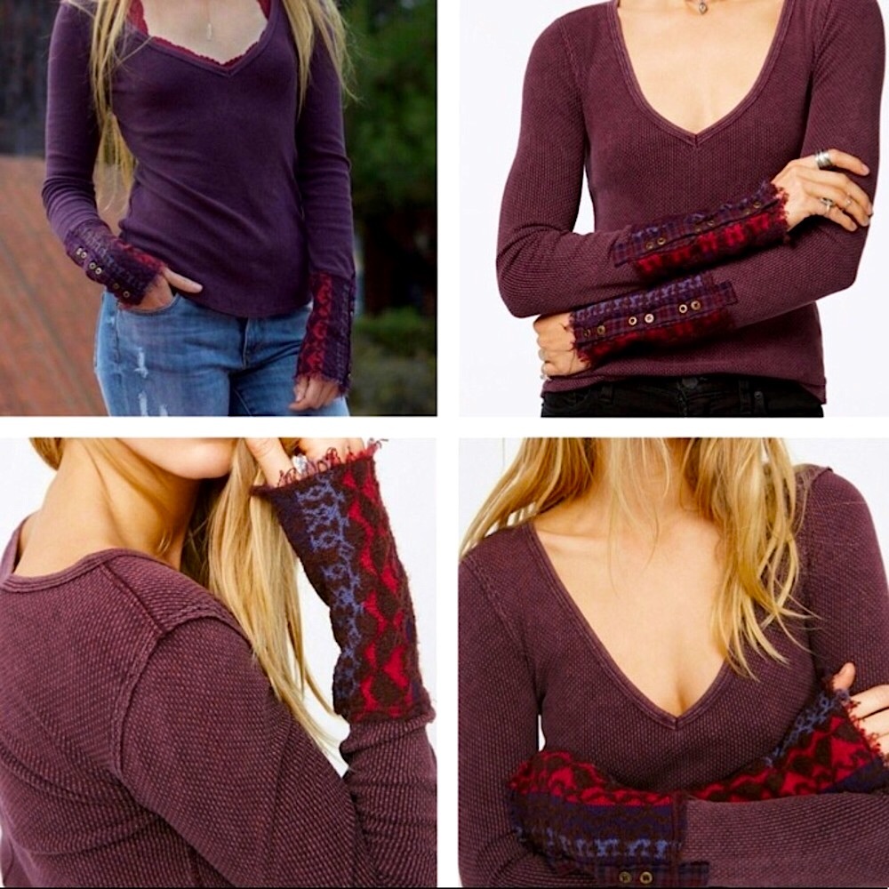 Free People Art School Embroidered Thermal Top XS